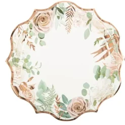 Badaboum 8 Assiettes En Carton Peony Vegetal Rose Gold