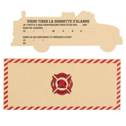 Badaboum 8 Invitations Pompier Kraft Rouge