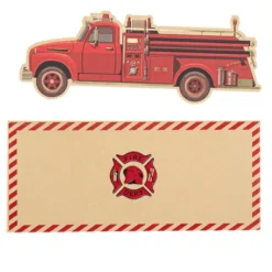 Badaboum 8 Invitations Pompier Kraft Rouge