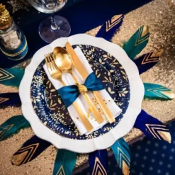 Badaboum 6 Plumes Ethniques Bleu Paon Or 18-20Cm