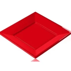 Discount Assiette Carr E Plastique Rouge R Utilisable 23Cm X12 Theme Eco-Responsable