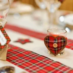 Badaboum Bougeoir En Verre Avec Coeur Tissu Ecossais