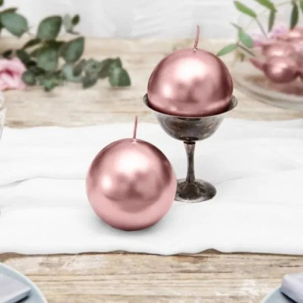 Badaboum Bougie Mariage Boule Rose Gold 8Cm X 6 Pi Ces New
