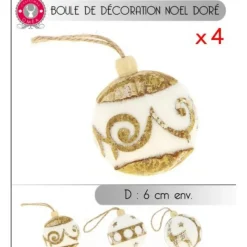 Badaboum Boule De Noel Or Et Blanchex 4 Pi Ces Discount