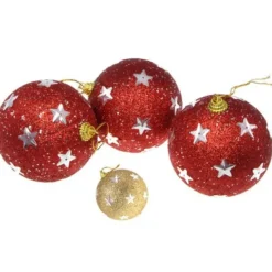 Badaboum Boule De Noel Rouge Et Or 8Cm Avec Etoile X 3 Pi Ces Sale