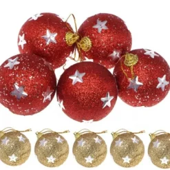 Badaboum Boule De Noel Rouge Et Or 5Cm Avec Etoile X 5 Pi Ces