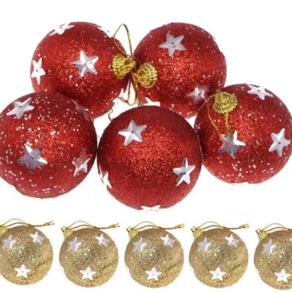 Badaboum Boule De Noel Rouge Et Or 5Cm Avec Etoile X 5 Pi Ces