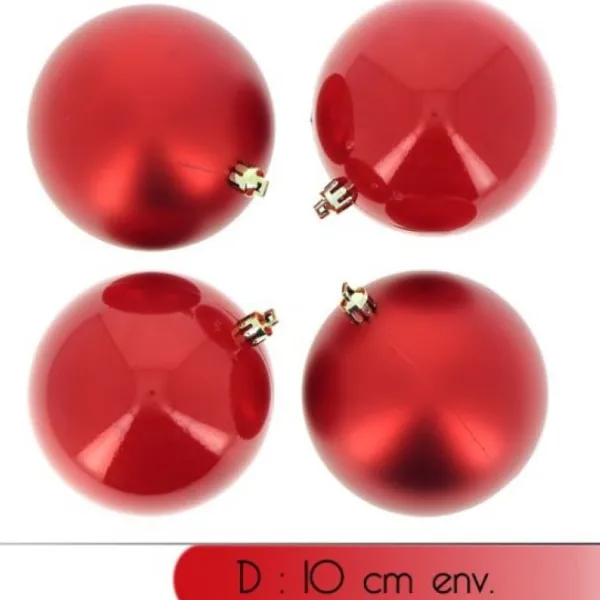 Badaboum Boule De Noel Rouge Nacr E 10Cm X 4 Pi Ces Discount