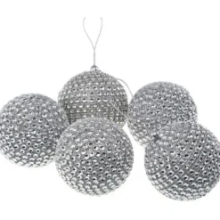 Badaboum Boule De Noel Strass Argent 6Cm X 5 Pi Ces Hot