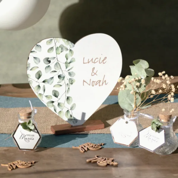 Badaboum Centre De Table Coeur Mariage Bucolique H19 Cm