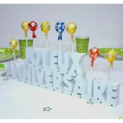 Best Centre De Table Joyeux Anniversaire En Bois Blanc Theme Joyeux Anniversaire