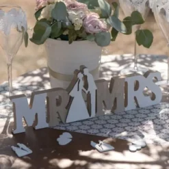 Badaboum Centre De Table Mr Mrs En Bois Naturel