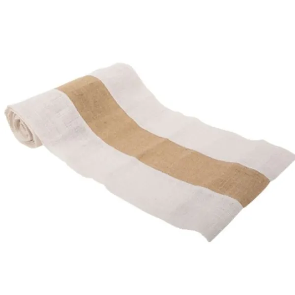 Hot Chemin De Table En Vrai Toile De Jute Naturel Et Blanc Theme Jute