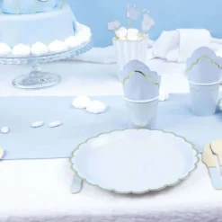New Chemin De Table Gaze De Coton Bleu Pastel 300X30Cm Theme Deco Pastel