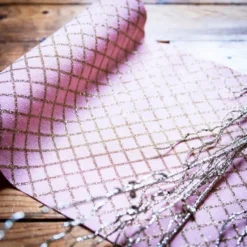 Badaboum Chemin De Table Lin Rose Losange Paillettes Or