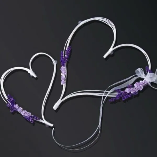 Badaboum Coeur En Rotin Avec Fleur Parme Pour D Coration De Voiture De Mariage X 2 Pi Ces
