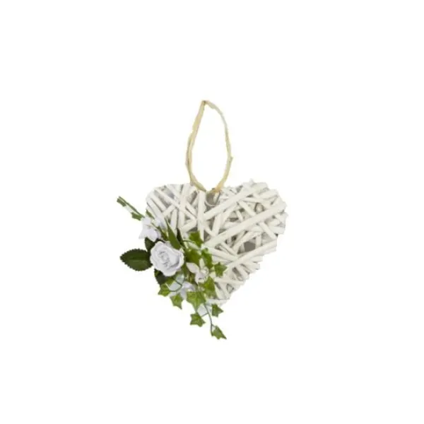 Badaboum Coeur En Rotin Avec Rose Et Feuillage A Suspendre