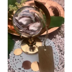 Badaboum Contenant Dragees Plexi Boule Mappemonde Rose Gold