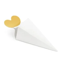 Badaboum Cornet A Dragees Blanc Avec Coeur Or X 6 Pi Ces