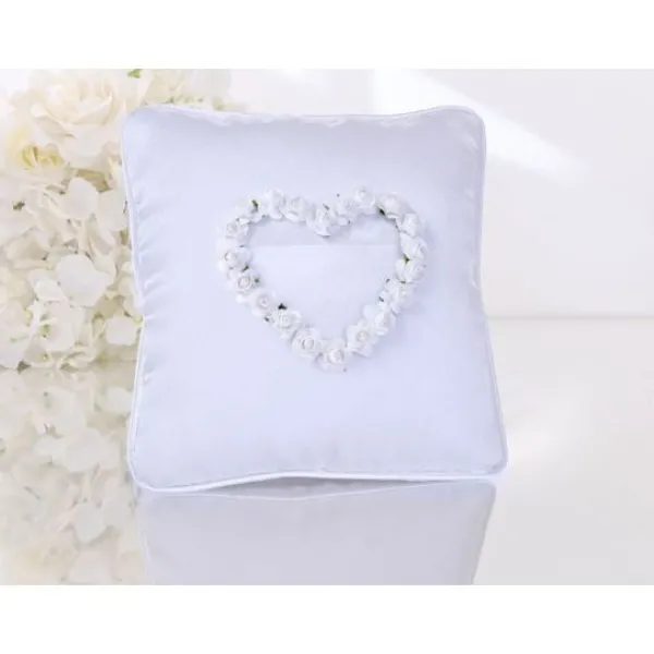 Badaboum Coussin Porte Alliance Avec Coeur En Raphia Blanc