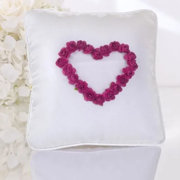Badaboum Coussin Porte Alliance En Tissu Satin Avec Coeur Fuchsia
