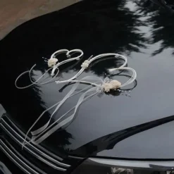 Badaboum D Coration De Voiture Mariage De 2 Coeurs Perl Ecru