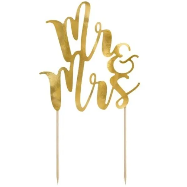 Badaboum Decoration De G Teau Topper Mr & Mrs Or 26 Cm