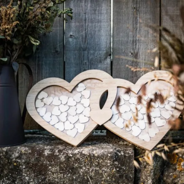 Badaboum Double Cadre Coeur Livre D'Or En Bois Avec 60 Coeurs