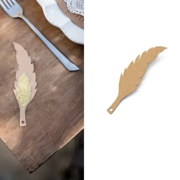 Badaboum Etiquette Plume Boho Kraft X 10 Pi Ces