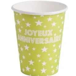 New Gobelet Carton Joyeux Anniversaire Vert Anis X 10 Pi Ces Theme Joyeux Anniversaire