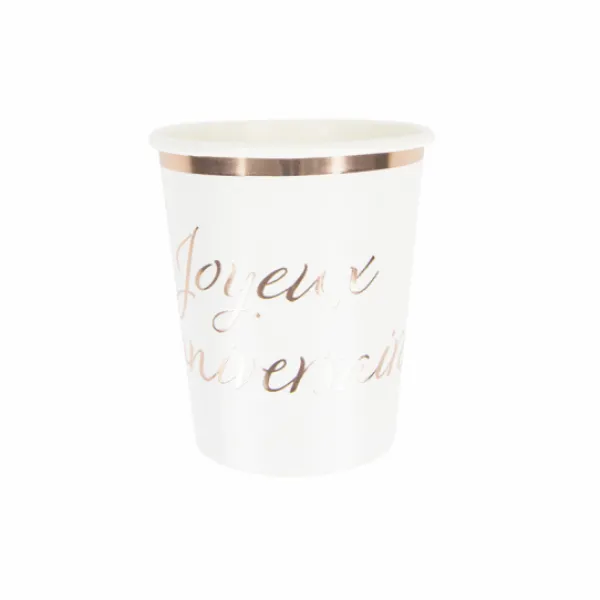 Hot Gobelet En Carton Joyeux Anniversaire Rose Gold 200Ml Theme Joyeux Anniversaire