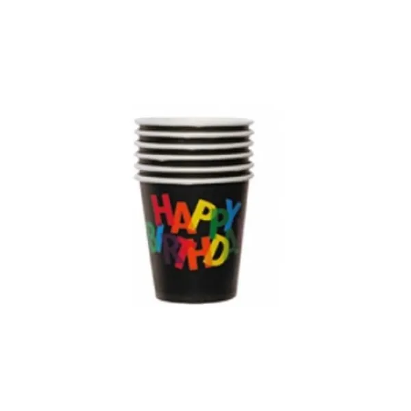 Outlet Gobelets 20 Cl Happy Birthday Noir X6Pcs Theme Joyeux Anniversaire