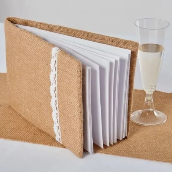 New Livre D'Or Toile De Jute Avec Dentelle Blanche Theme Dentelle
