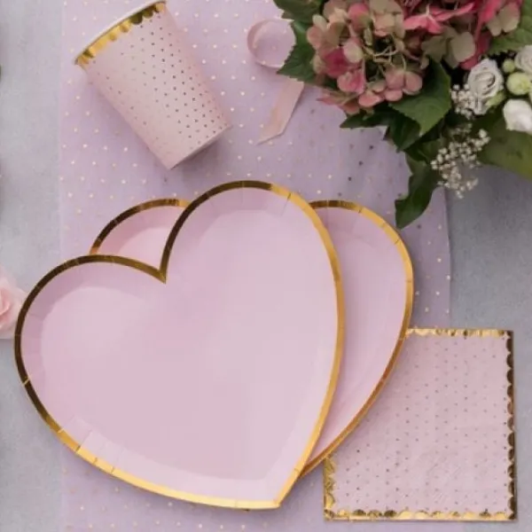 Badaboum Lot De 10 Assiettes Carton Forme Coeur Rose