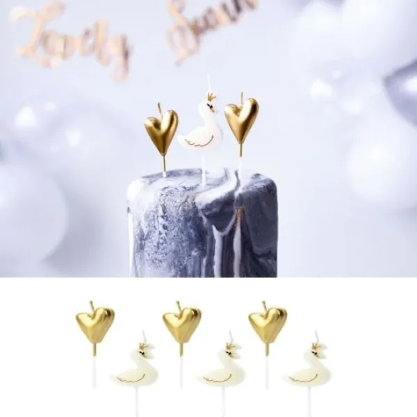 Badaboum Lot De 6 Bougies Originales Coeur Or Et Cygne