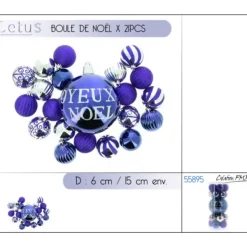 Badaboum Lot De 21 Boules De Noel Joyeux Noel Turquoise Hot