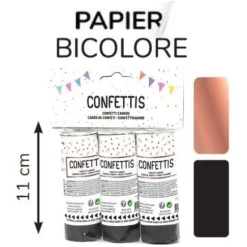 Badaboum Lot De 3 Canons Confettis Noir Et Rose Gold 11Cm Papier De Soie