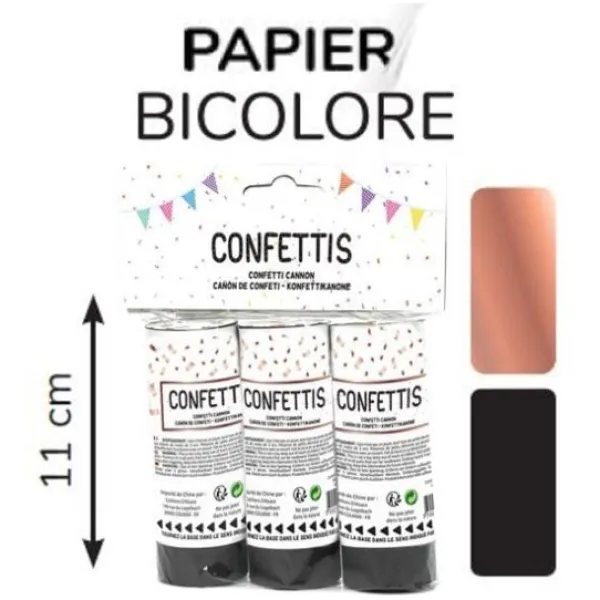 Badaboum Lot De 3 Canons Confettis Noir Et Rose Gold 11Cm Papier De Soie