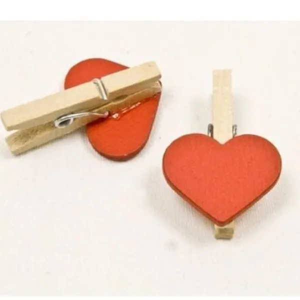 Badaboum Marque Place Clip Coeur En Bois Rouge X 10 Pi Ces