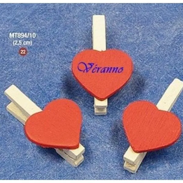 Badaboum Marque Place Clip Coeur En Bois Rouge X 10 Pi Ces