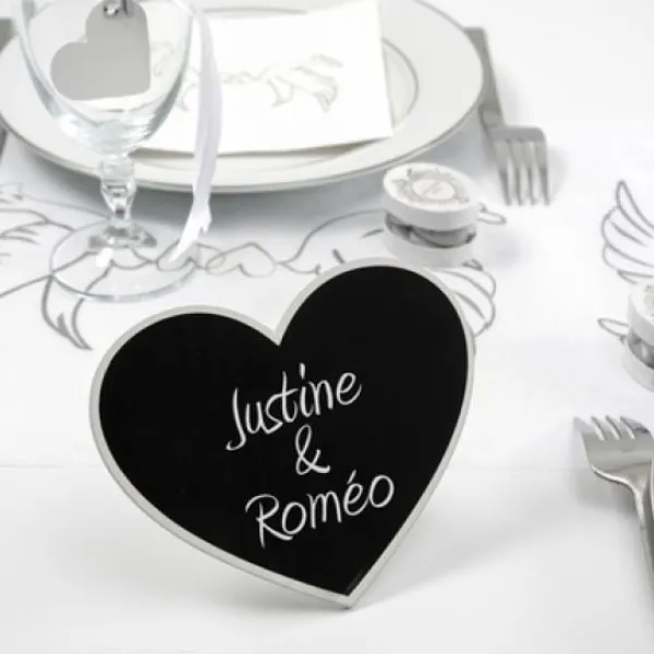Badaboum Marque Table Coeur Ardoise Blanc