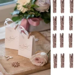 Badaboum Mini Pince En Bois Paillet E Rose Gold X 12 Pi Ces