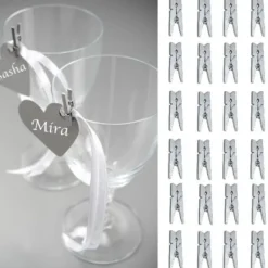 Badaboum Mini Pince Linge En Bois Argent Pour Deco Mariage X 24 Pi Ces