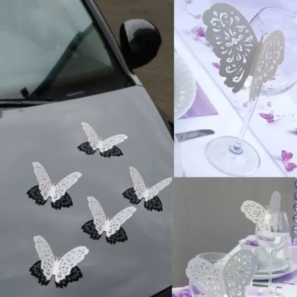 Badaboum Papillon G Ant Blanc Pour Decoration De Voiture Mariage X 10