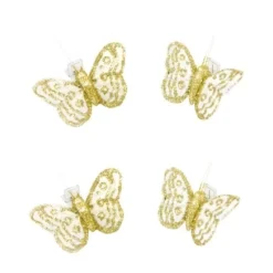Badaboum Papillon Paillet Sur Pince Or X 4 Pi Ces