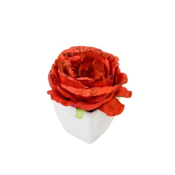 Badaboum Petit Pot De Rose Rouge Paillet 8X6Cm