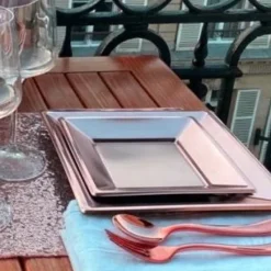 Badaboum Petite Assiette En Plastique Carr E Rose Gold Chrome 18Cm X 8 Pi Ces