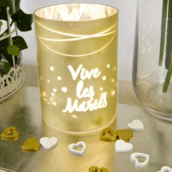 Badaboum Photophore Led Or Vive Les Mari S Avec Coeur