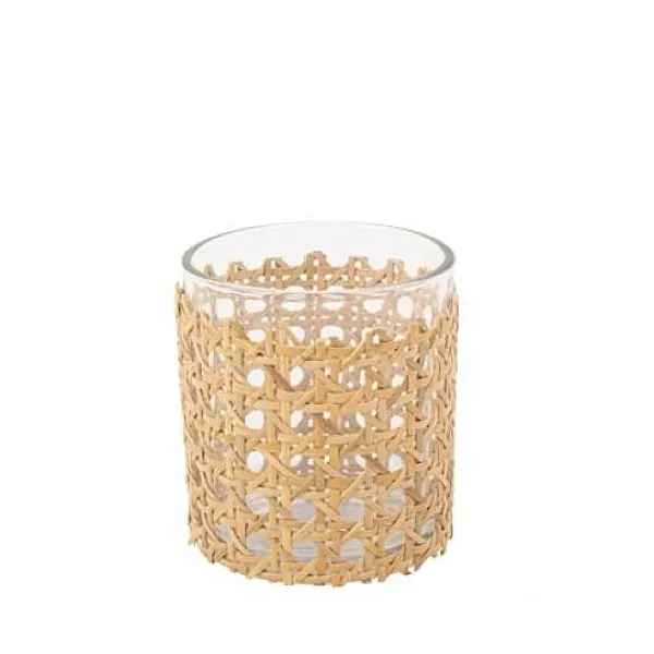 Badaboum Photophore Mariage En Verre Et Cannage Naturel 9 X 8 Cm Outlet