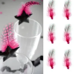 Badaboum Plume Avec Perle Fuchsia X 6 Pi Ces